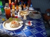 A blue crab tostada and a wonderful cold fish broth with shrimp and cucumbers
