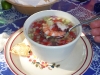 Cold broth with octopus, shrimp and cucumbers