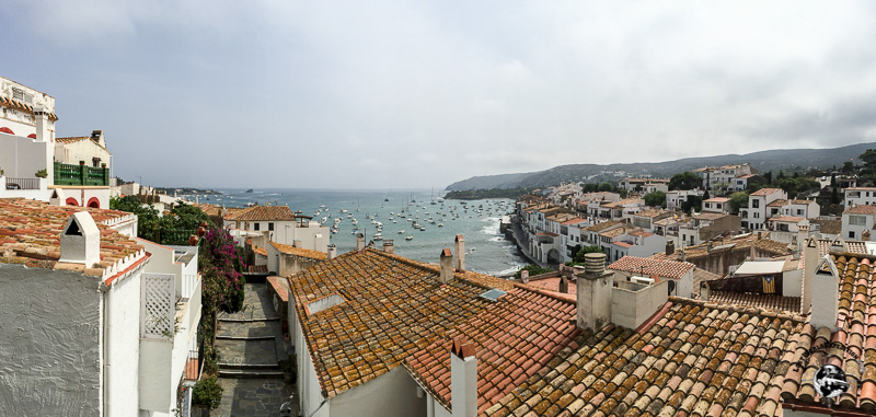 Looking out at the Mediterranean over the rooftops of the village of Cadaques, Spain.