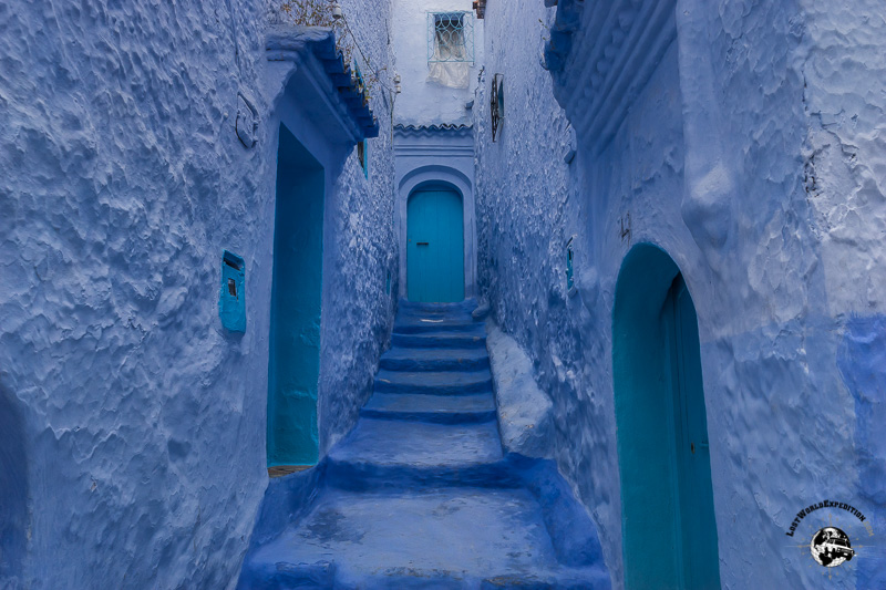 One of the many blue washed stairways in Chefchaouen.